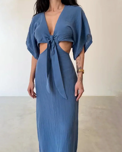 Levoire | Magnifique robe en avec taille ouverte et lacets Bleu