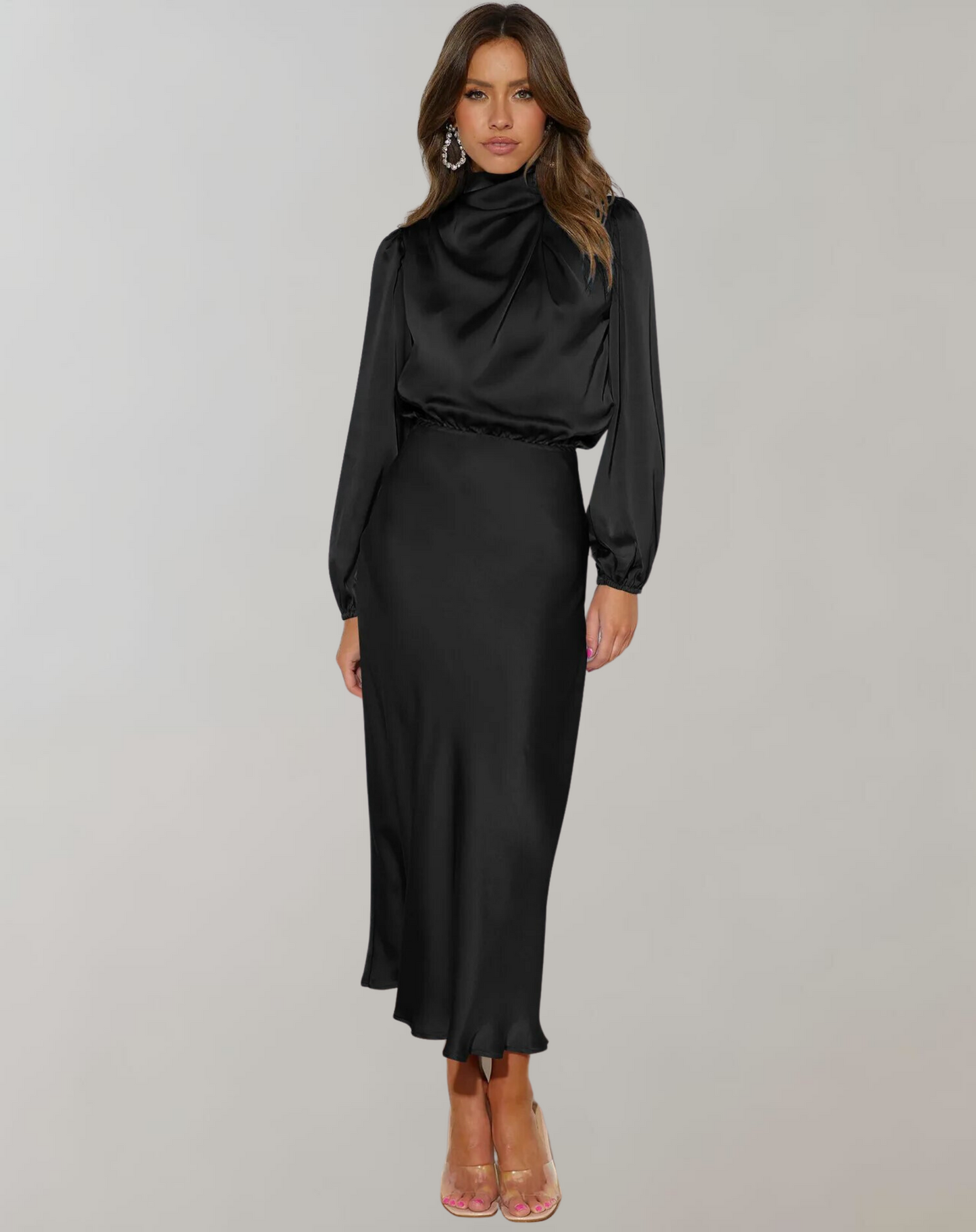 Levoire | Lei Satin Sans Manches Robe Longue Noir