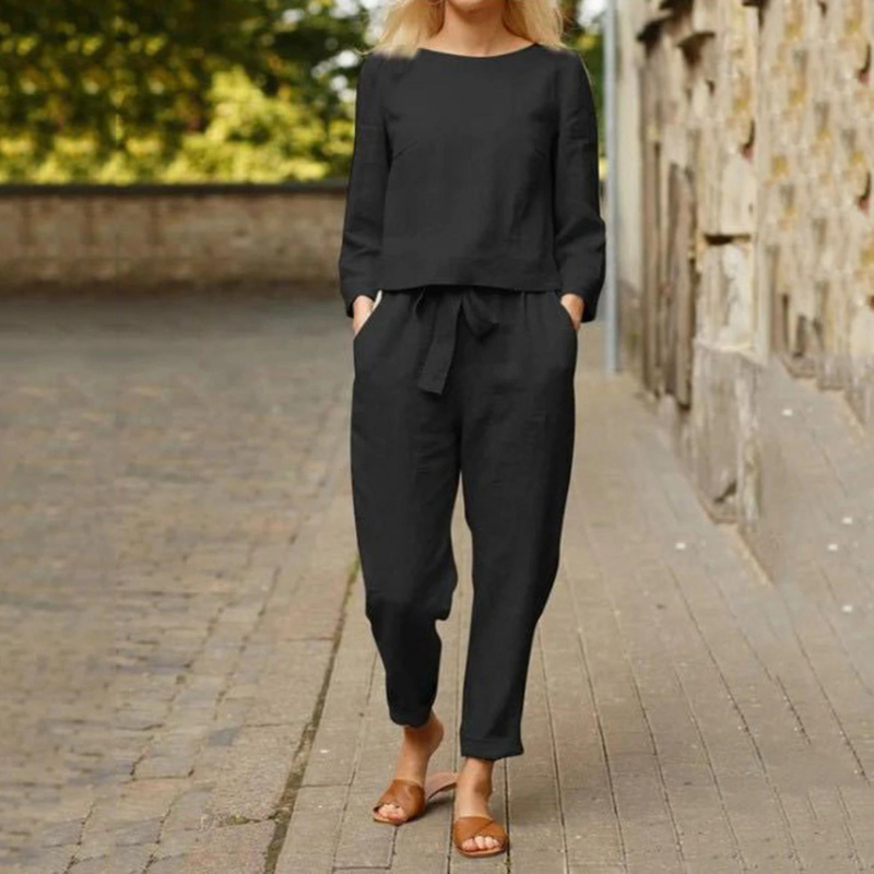 Levoire | Ensemble Élégant De Blouse Et Pantalon Pour Femmes Noir