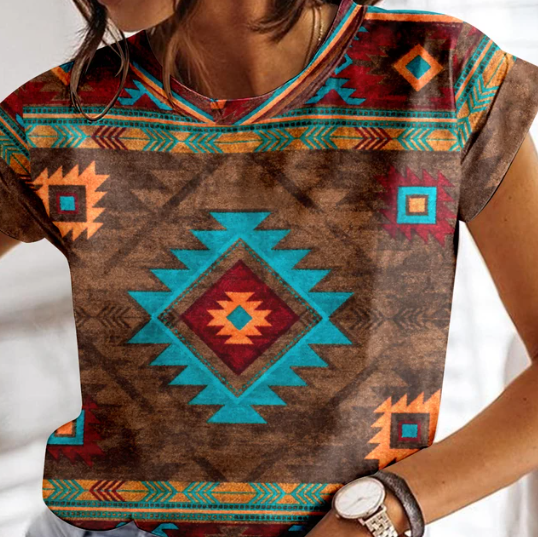 Levoire | T-Shirt D'Été À Carreaux Pour Femmes À Col Rond Multicolore 1