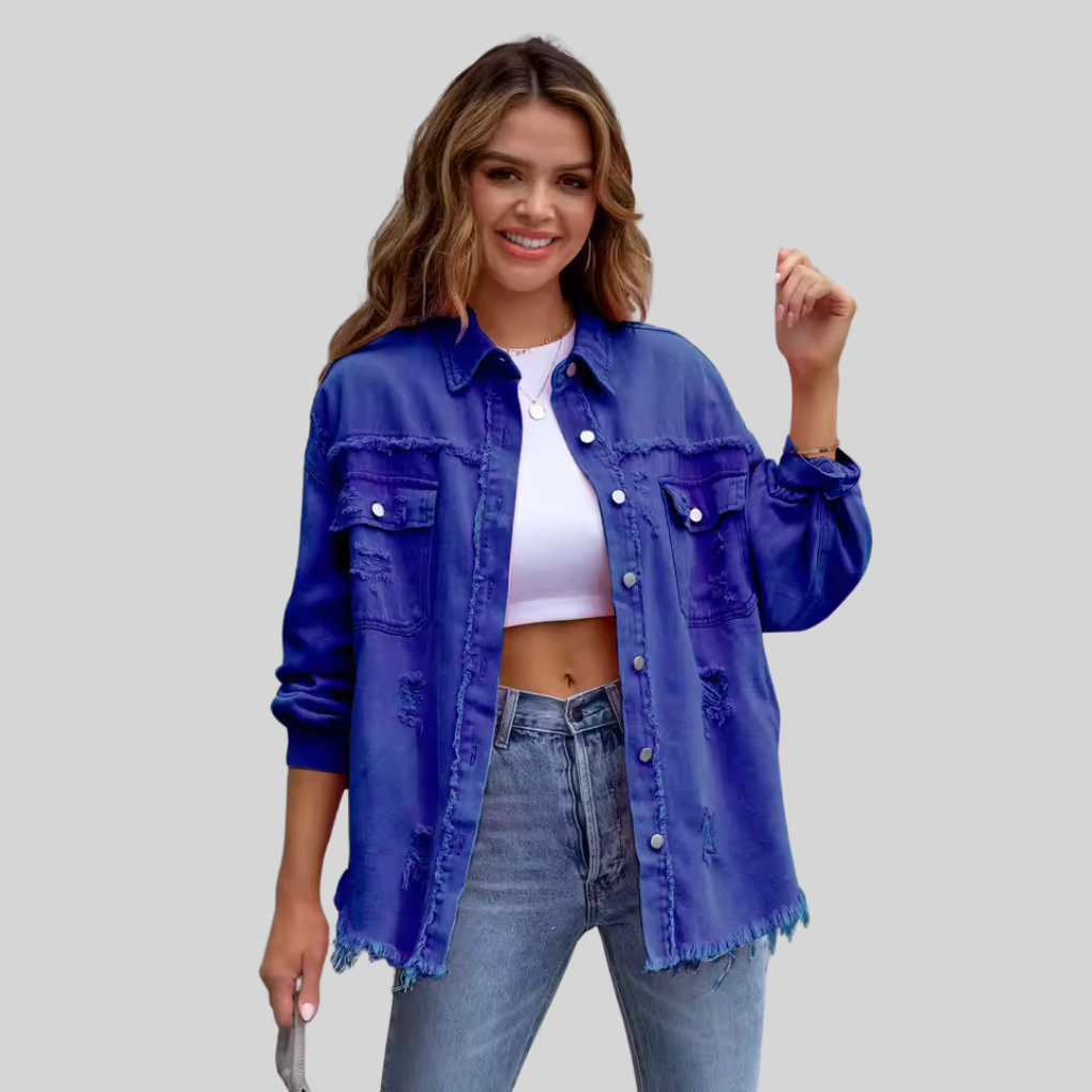 Levoire | Veste en jean frangée pour femmes tendance et confortable Bleu