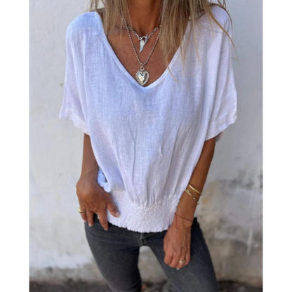 Levoire | Haut Décontracté À Col En V Pour - Femmes - Manches Courtes Blanc