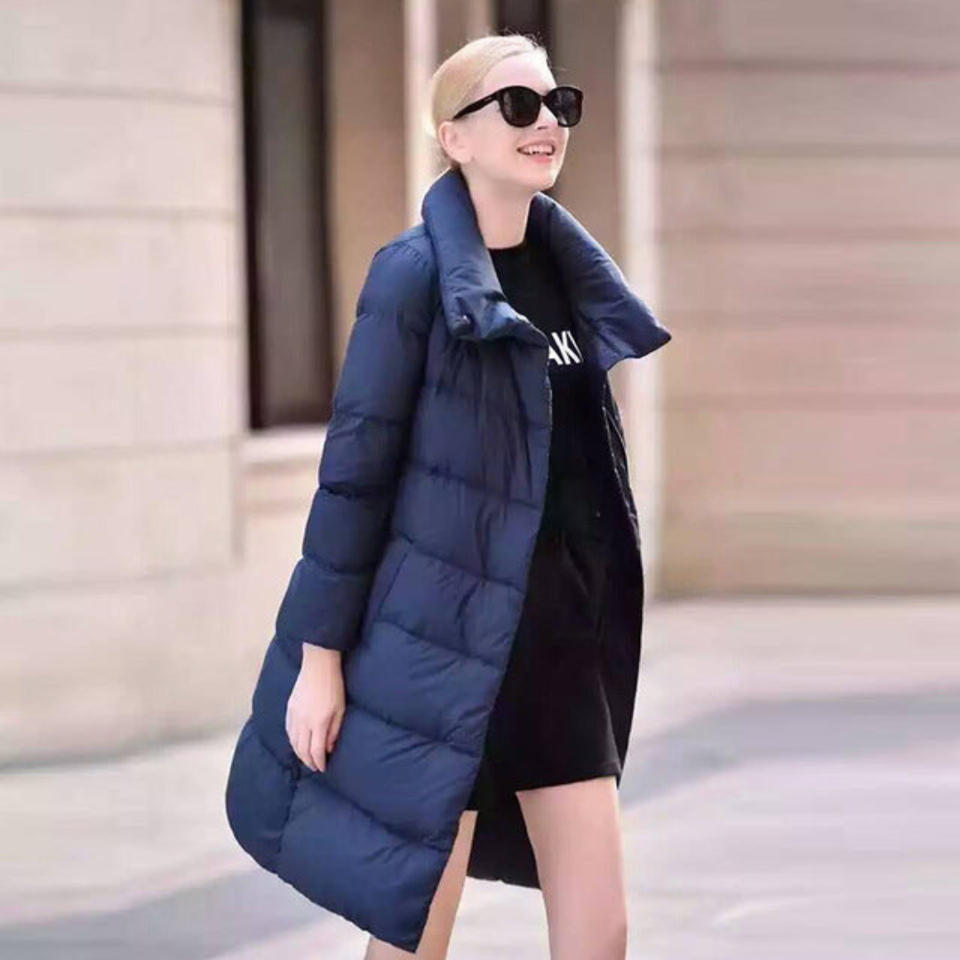 Levoire | Long Doudoune Avec Grand Col Pour Femmes Bleu marine