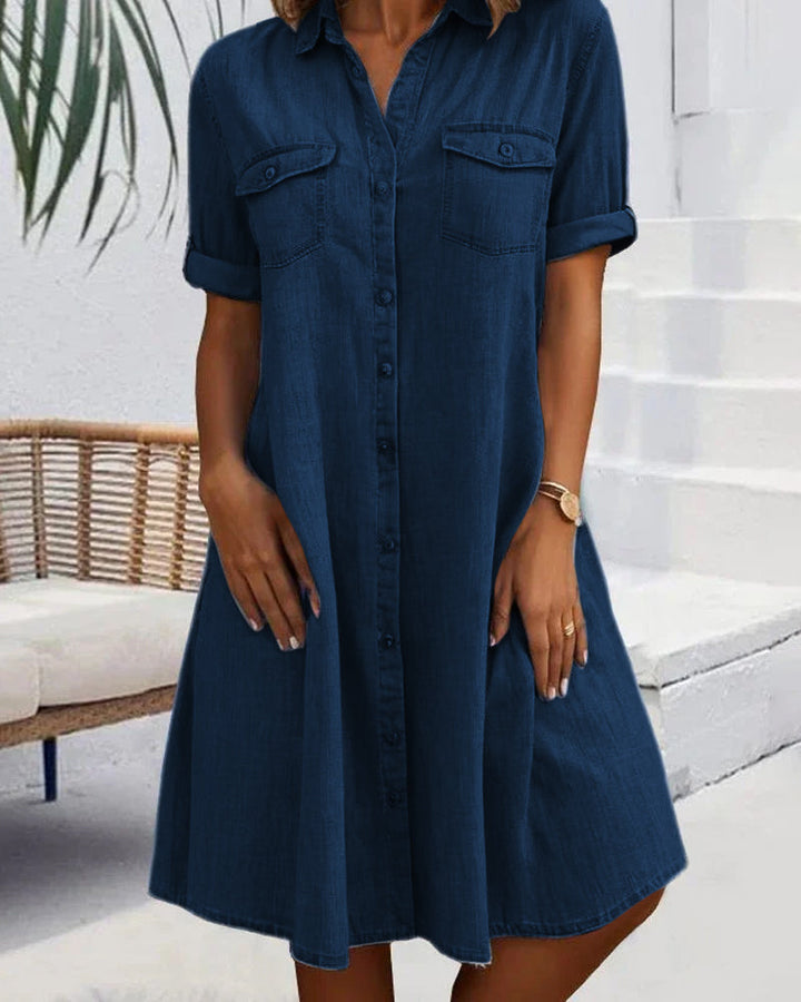 Levoire | Robe Midi À Manches Courtes Et Boutonnage Bleu foncé