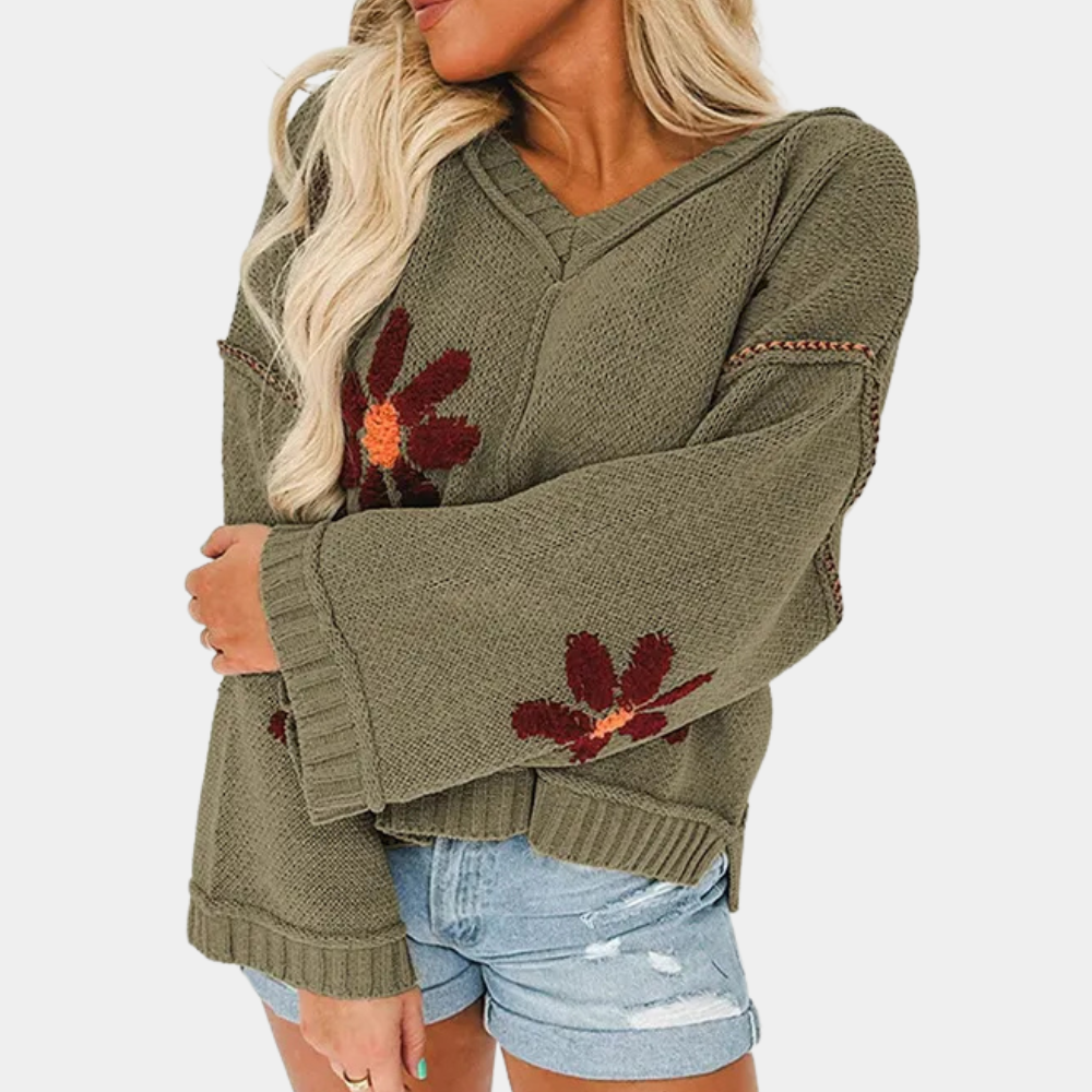 Levoire | Femmes Pulls Fleurs Élégants Pullover Pour Femmes Vert