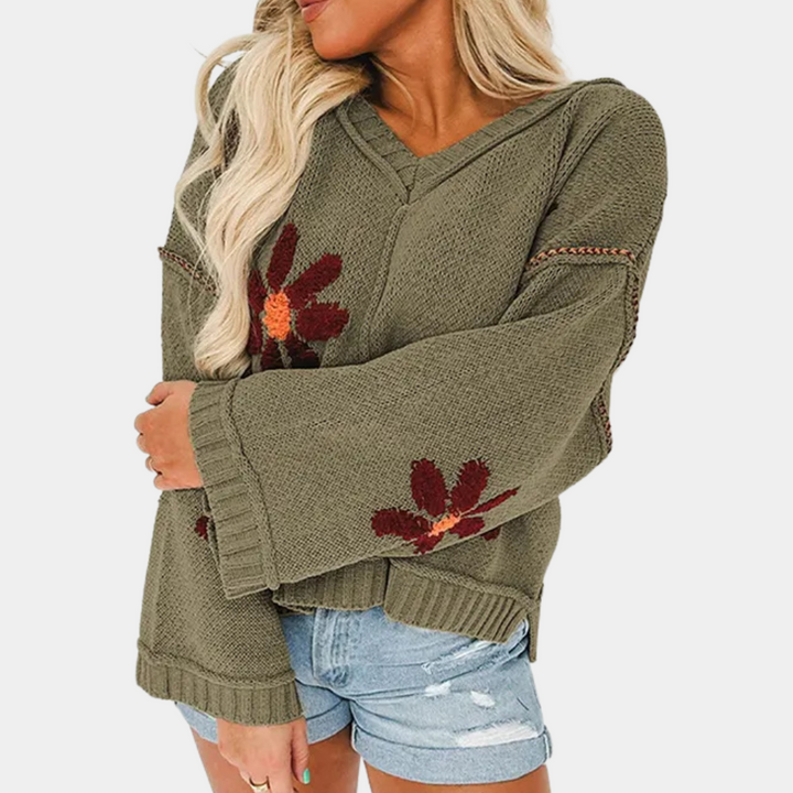 Levoire | Femmes Pulls Fleurs Élégants Pullover Pour Femmes Vert