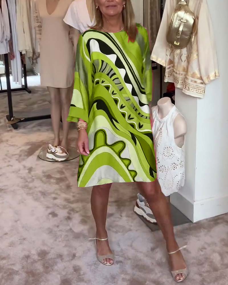 Levoire | Robe Midi Imprimée À Col Rond Tendance Vert