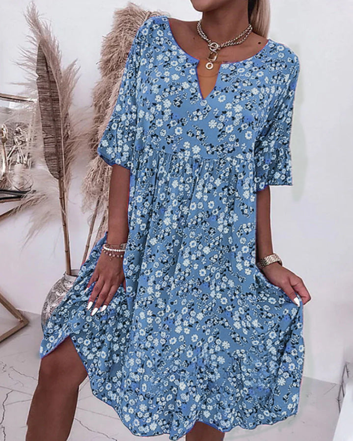 Levoire | Robe À Mi-Manches Avec Motif Floral Bleu