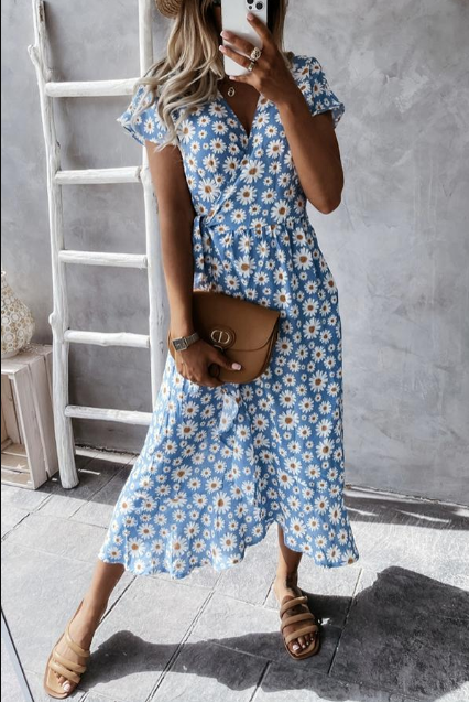 Levoire | Robe midi à imprimé marguerite Bleu