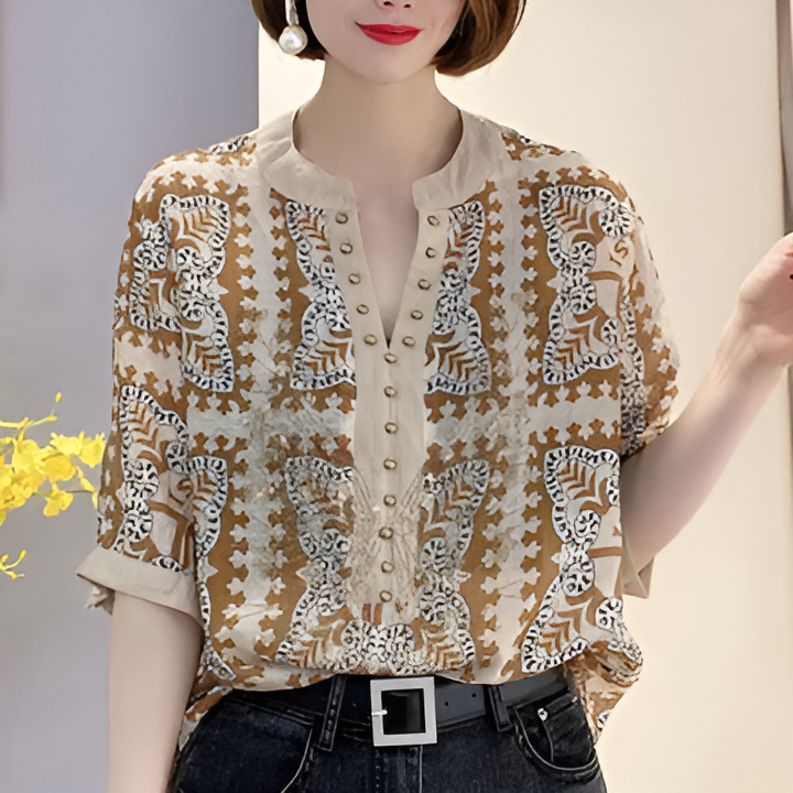 Levoire | Top À Encolure En V Avec Impression Mode Multicolore 1