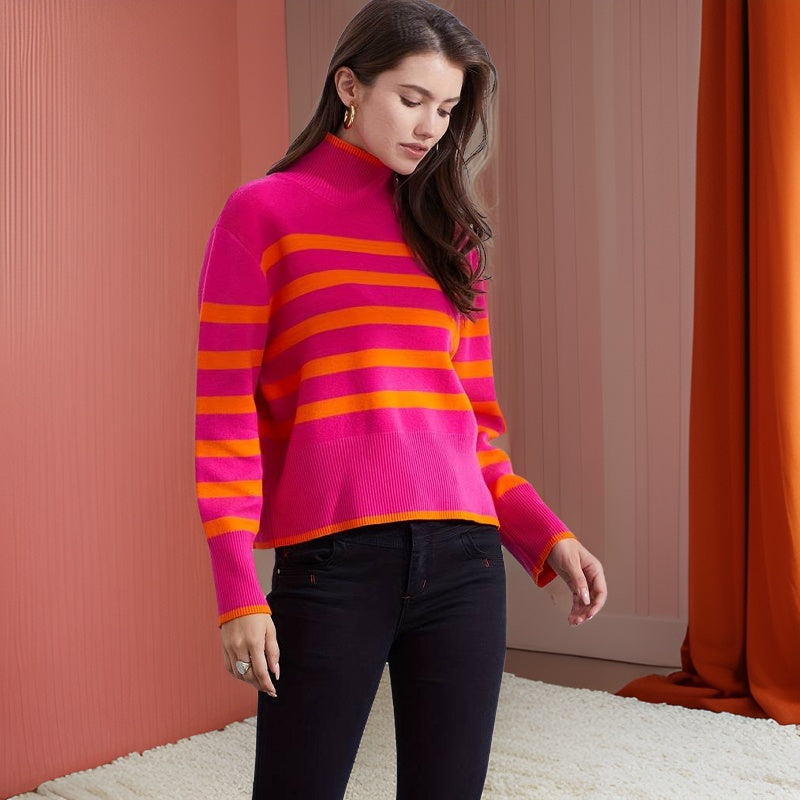 Levoire | Pull Col Roul Femmes Dans Le Style Classique Rose rouge