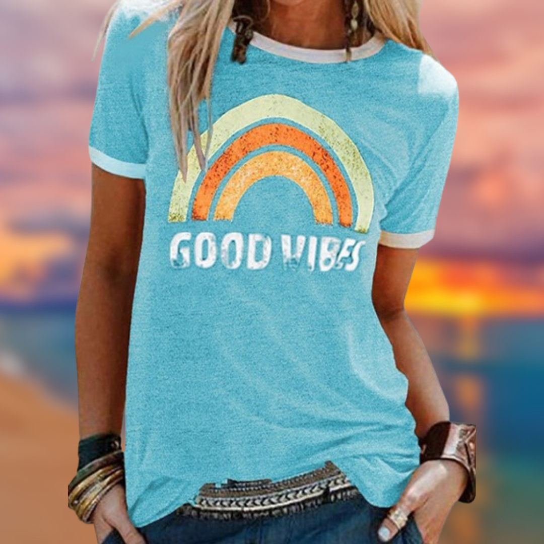 Levoire | T-Shirt femme "Good Vibes" Azzurro