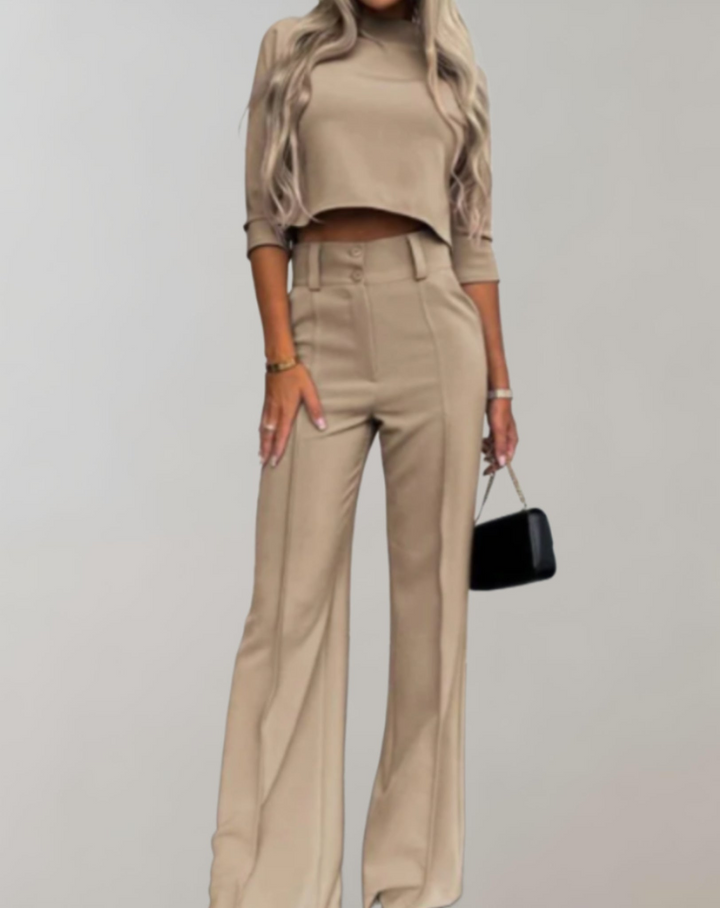 Levoire | Ensemble 2 pièces pour femmes Pantalon droit taille haute Kaki