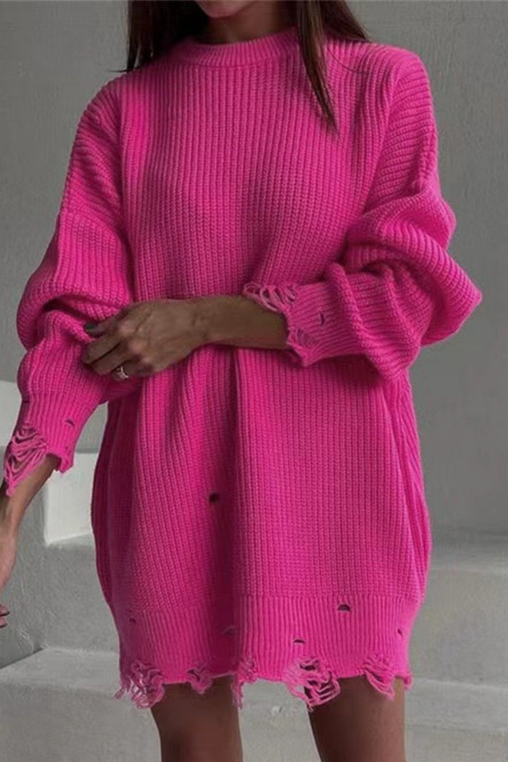 Levoire | Pull Avec Col Ronde Et Éléments Effilochés Rosa Rouge