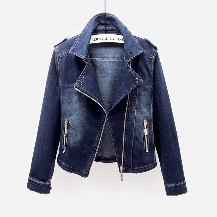 Levoire | Veste En Denim À Manches Longues Avec Fermeture Éclair Et Poches Émeraude