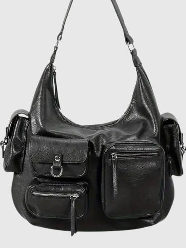 Levoire | Sac À Épaule Noir Avec Poches Latérales