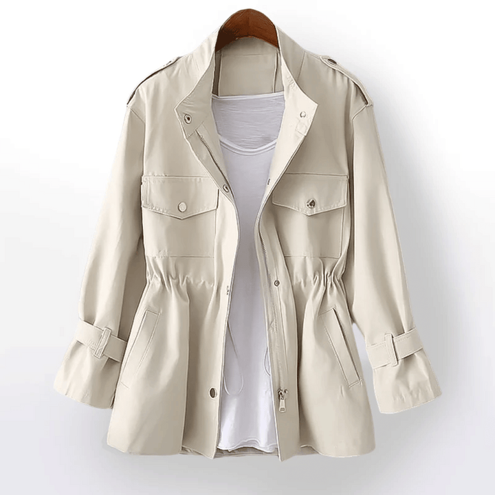 Levoire | Tren Coat Élégant Mélange De Coton & Taille Accentuée Pour Femmes Blanc