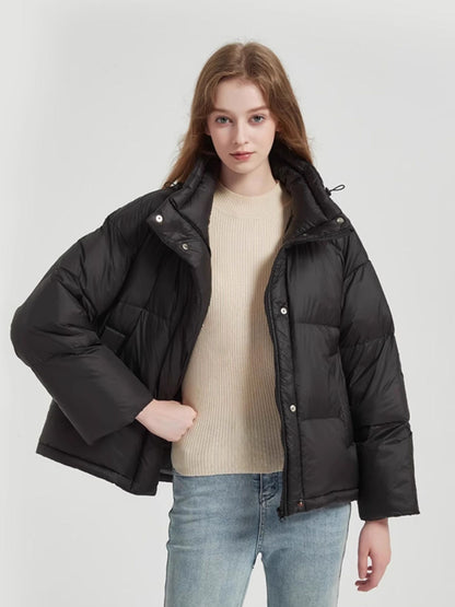 Doudoune Matelassée Réversible en Duvet avec Col Montant Noir