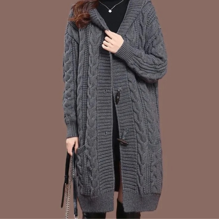 Levoire | Gilet long en tricot pour femmes avec poches Gris