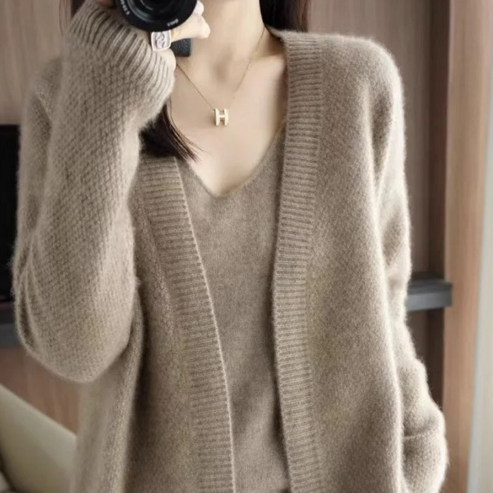 Levoire | Gilet Femme Ouvert Doux en Maille Superposé Braun
