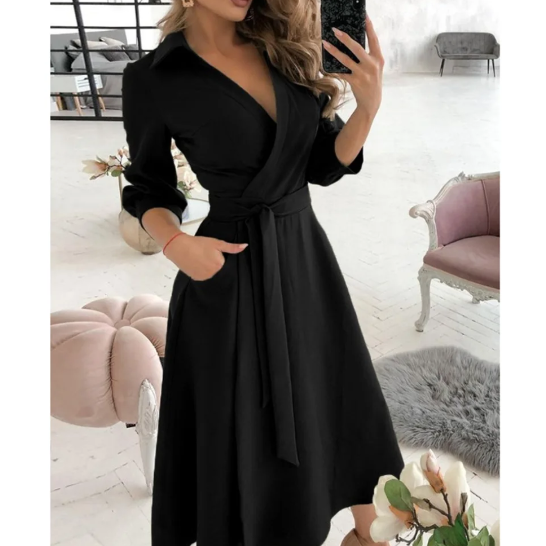 Levoire | Robe Midi Pour Femmes Avec Décolleté En V Profond Et Coupe Flatteuse Noir