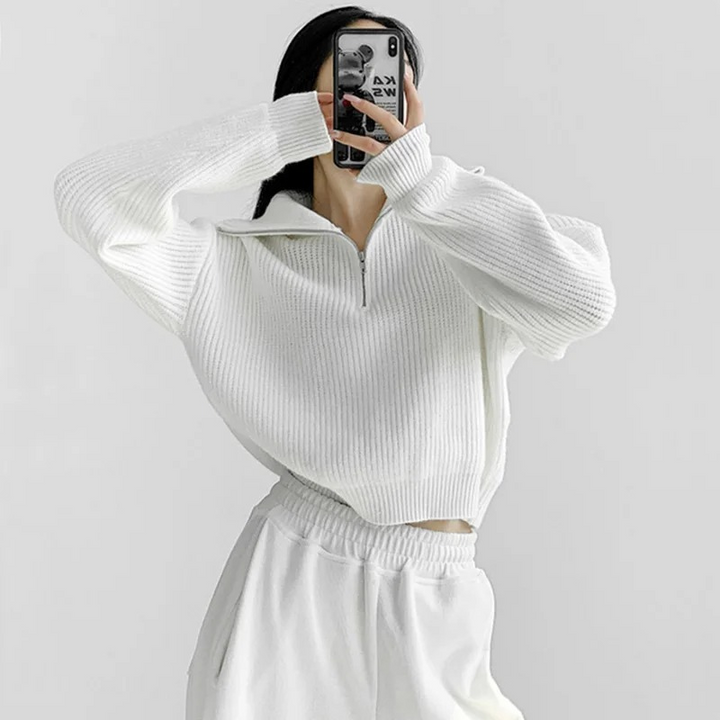 Levoire | Pull femme avec veste, en tricot côtelé et avec une coupe confortable Blanc