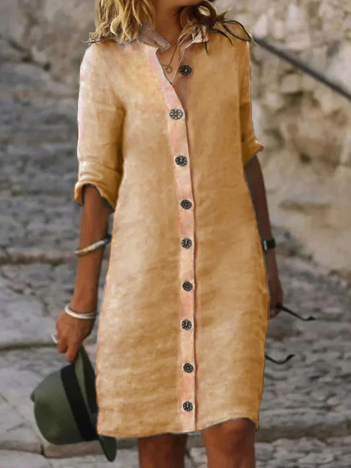 Levoire | Robe décontractée en coton et lin uni Kaki