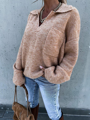 Levoire | Pull À Col En V Avec Poches Pour Femmes Sweat-Shirt Doux À Manches Longues
