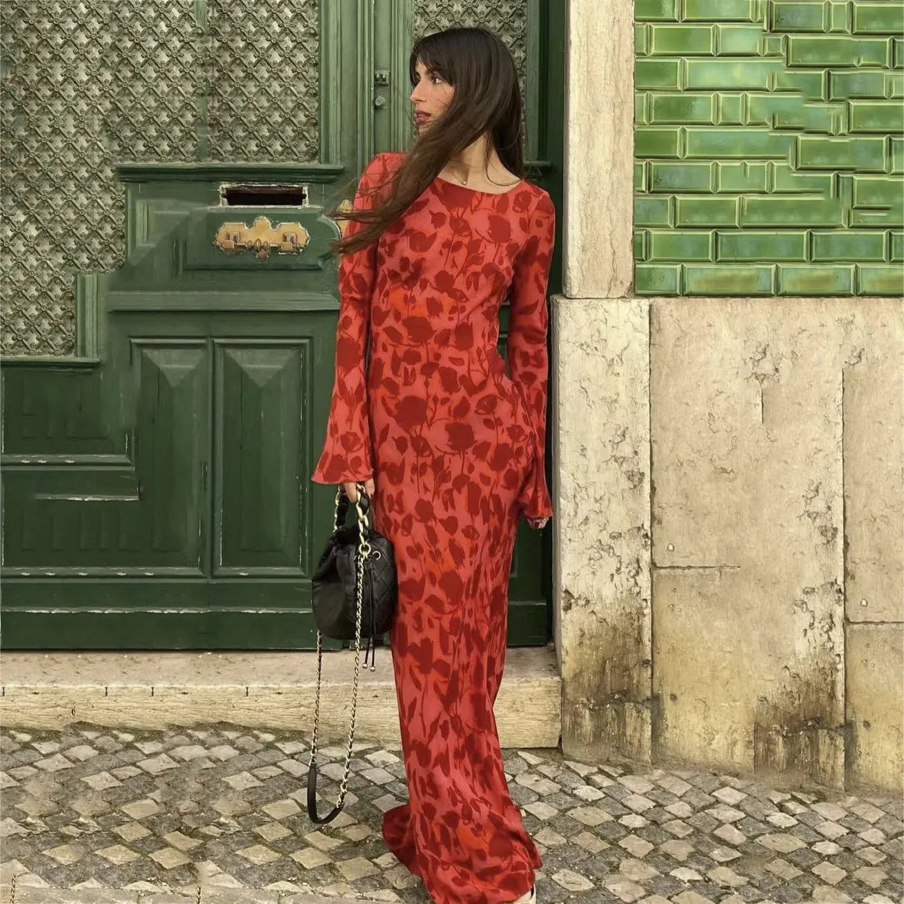 Levoire | Robe Maxi Avec Motif Floral Et Manches Longues Rot