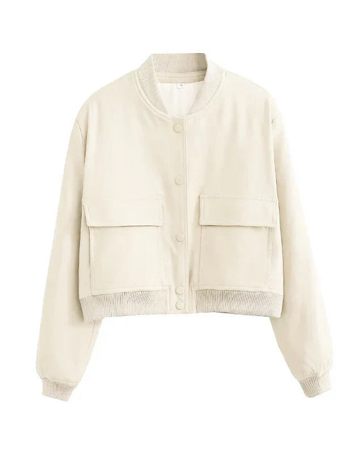 Levoire | Femmes Veste Bomber Croppée Chic Veste Tendance pour Femmes Beige
