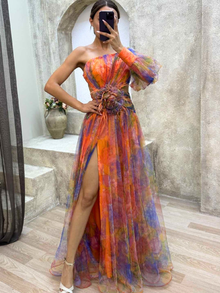 Levoire | Une Épaule Fluide Maxi Robe Orange
