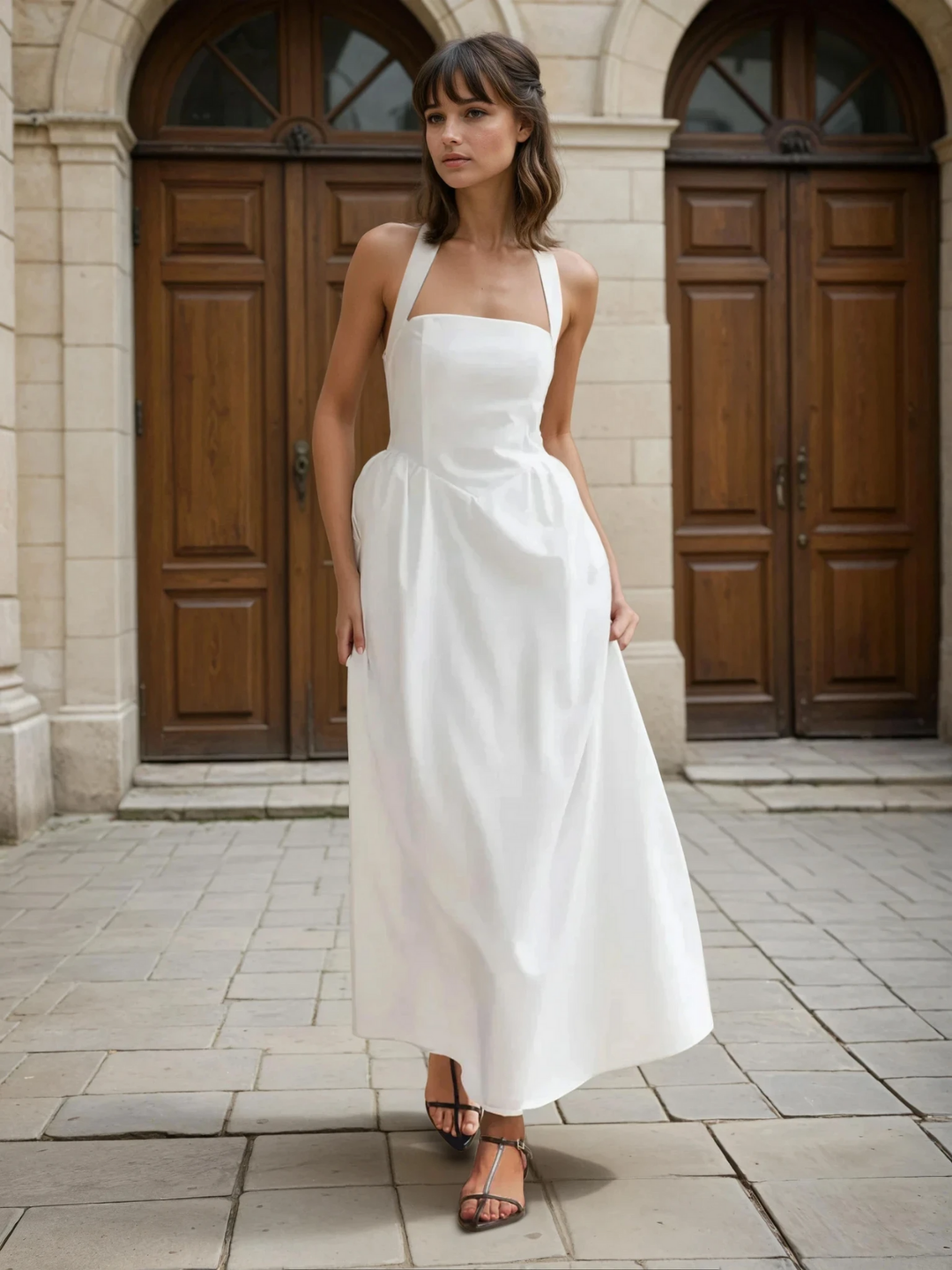 Levoire | Robe Longue A-Ligne En Coton Et Dentelle De Lin Élégante Blanc