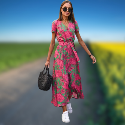 Levoire | Robe d'été à motif floral Verde-Rosa