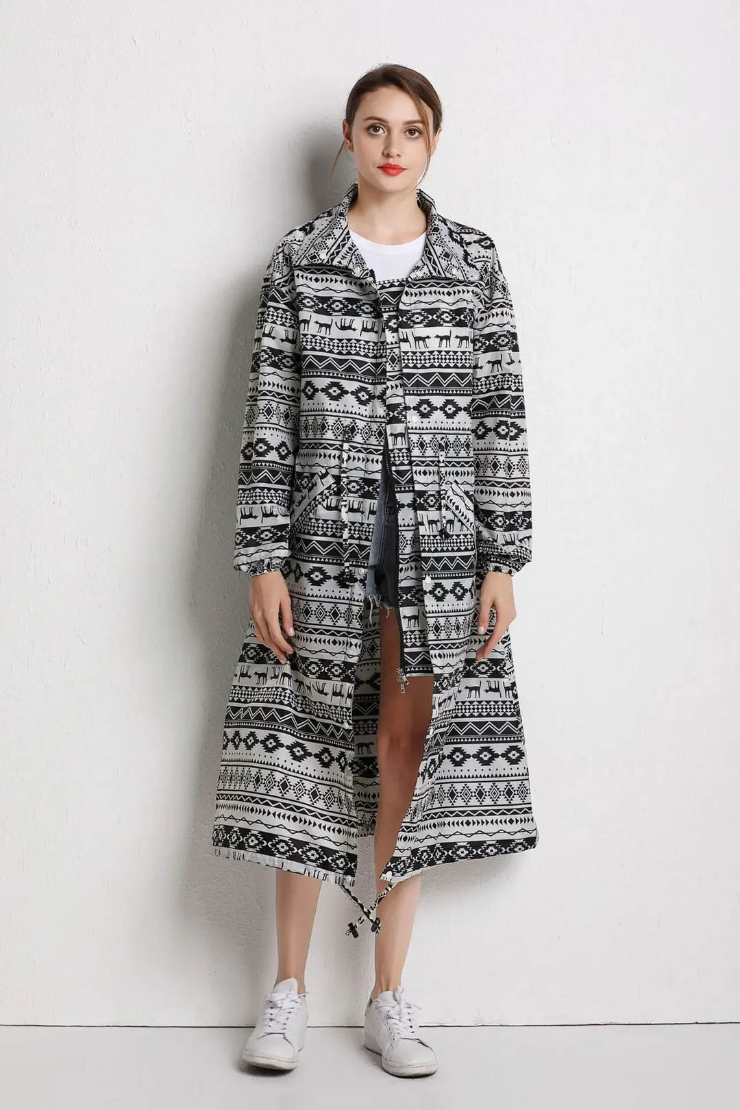 Levoire | Veste femme longue imperméable à l'eau Blanc-noir