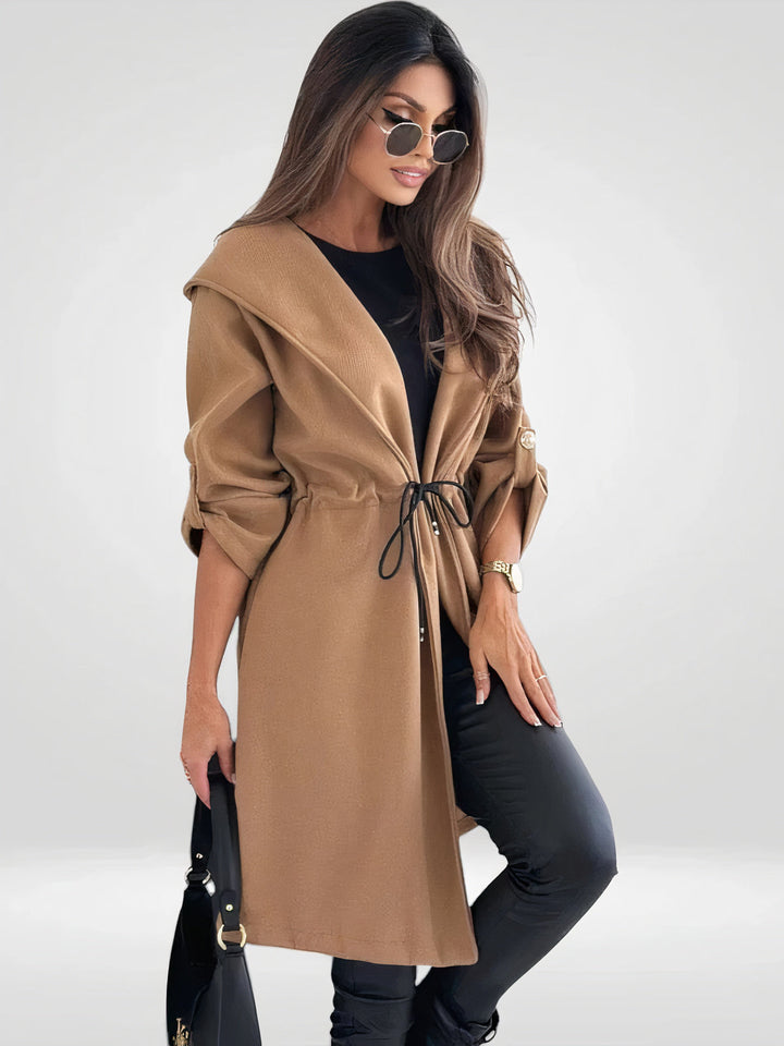 Levoire | Longue Cardigan Pour Femmes Avec Grande Capuche Et Ceinture Ajustable Chameau