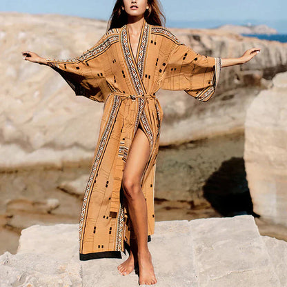 Levoire | Kimono boho imprimé pour la plage Jaune Taille unique