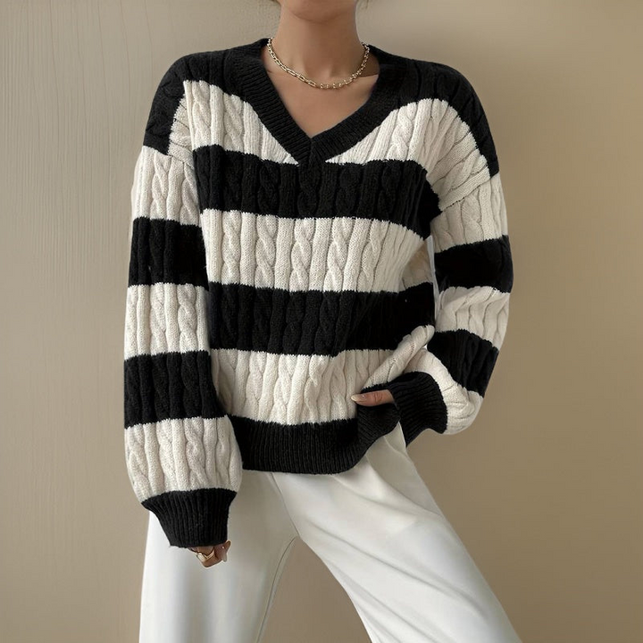 Levoire | Pull Manches Longues Femmes Chaud Noir et blanc