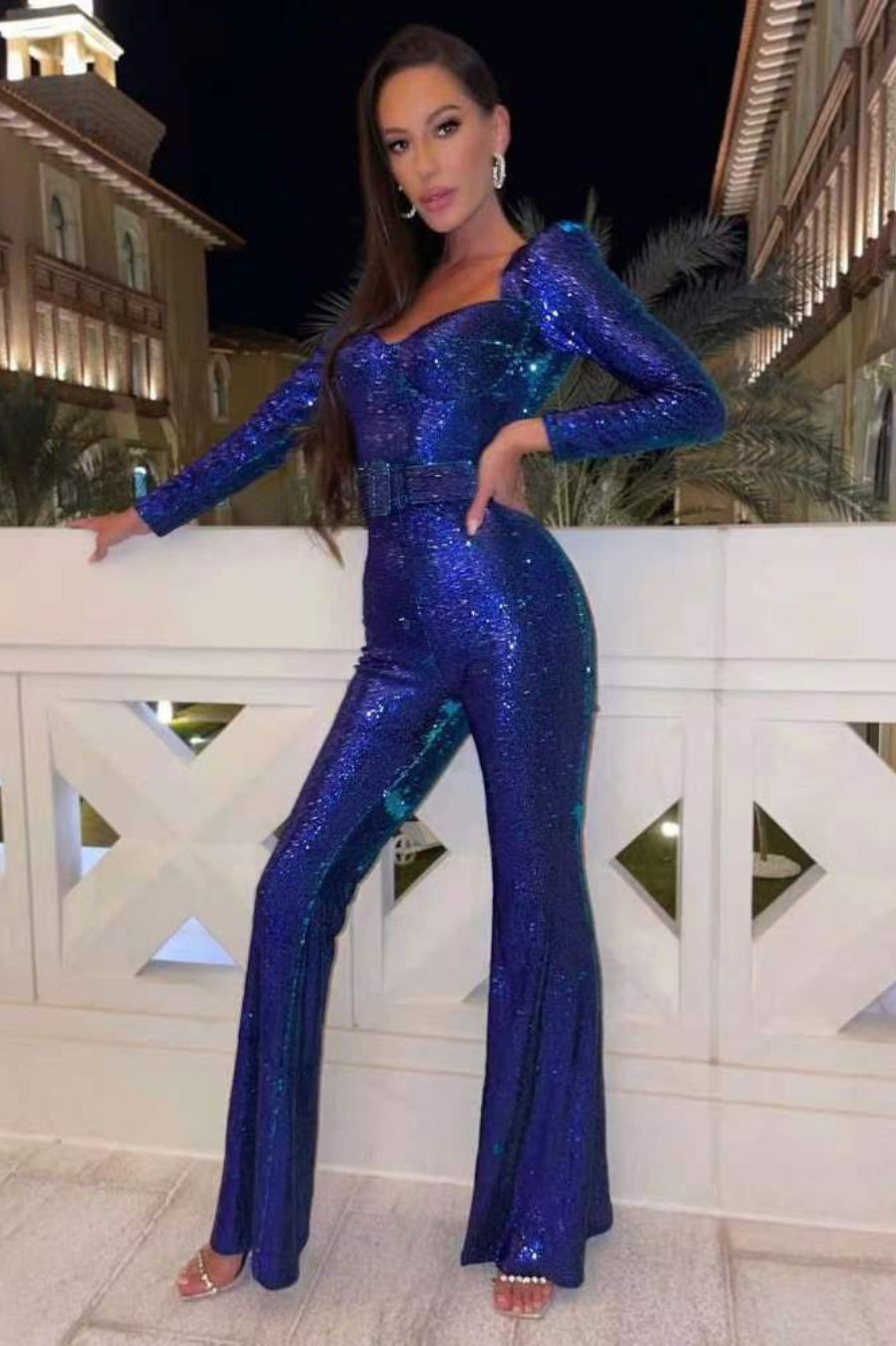 Levoire | Combinaison scintillante pour femmes avec manches longues Bleu