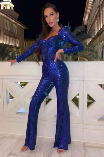 Levoire | Combinaison scintillante pour femmes avec manches longues Bleu