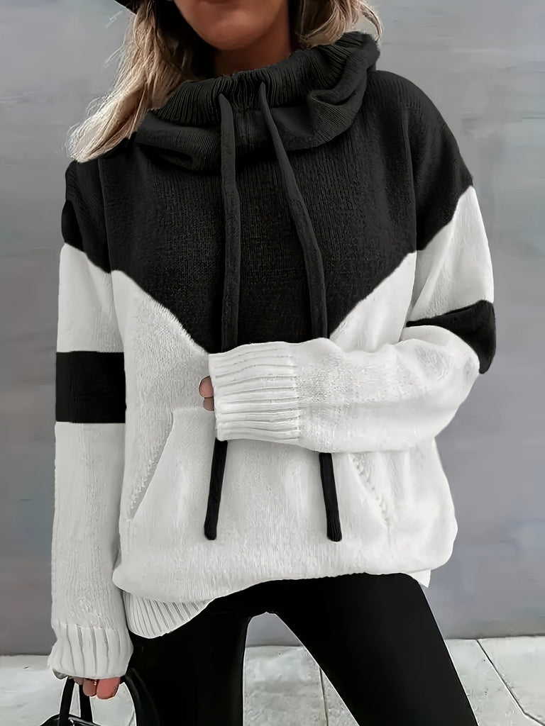 Levoire | Pull Pour Femmes Avec Capuche Et Motif À Blocs De Couleur Pour Un Look Élégant Noir