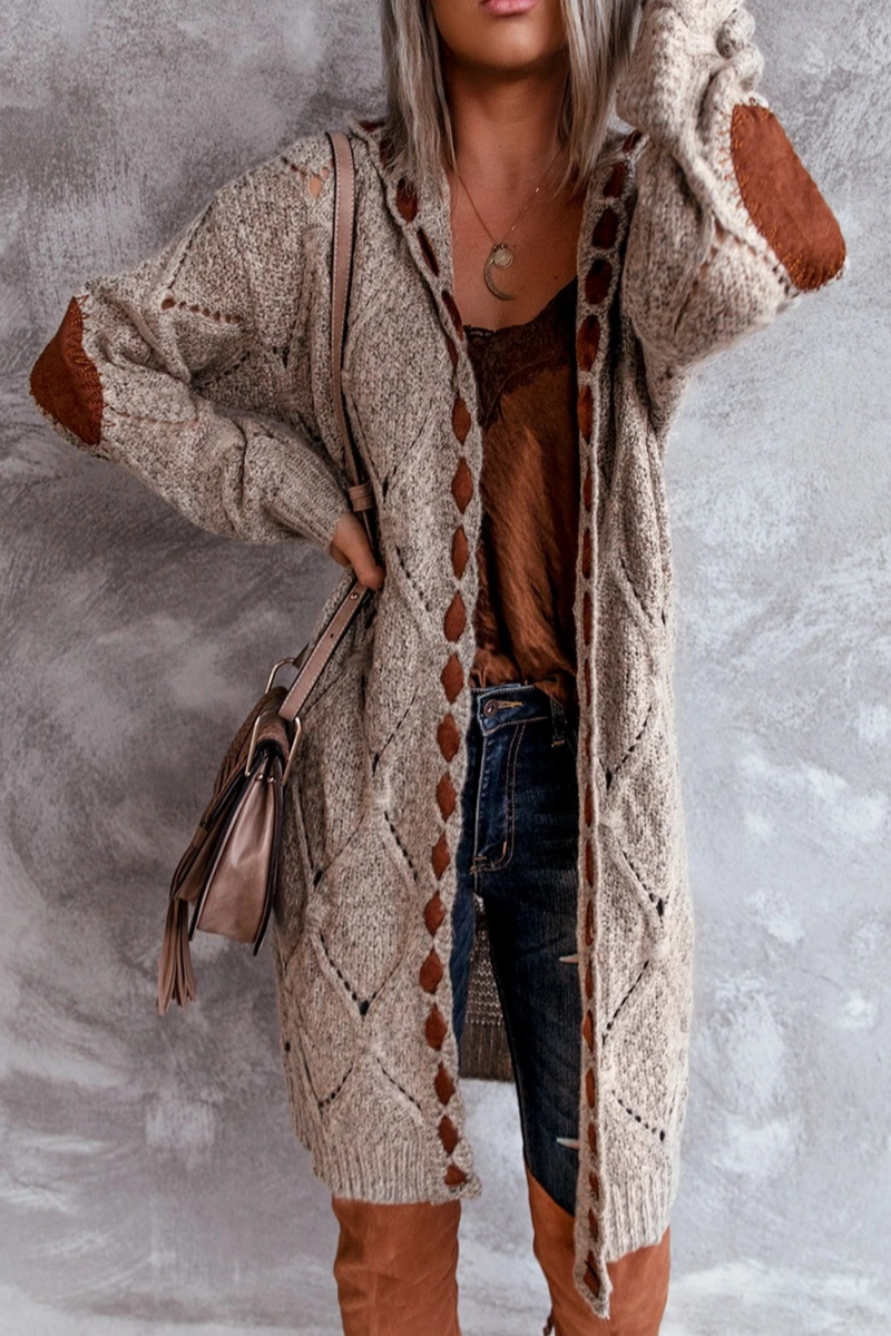 Levoire | Femmes Sweatshirt Long à Capuche Look Cardigan Rétro Braun