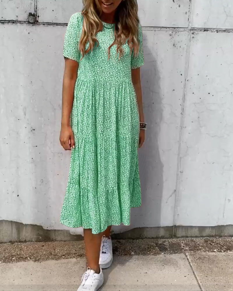 Levoire | Robe À Manches Courtes Avec Motif Floral Vert