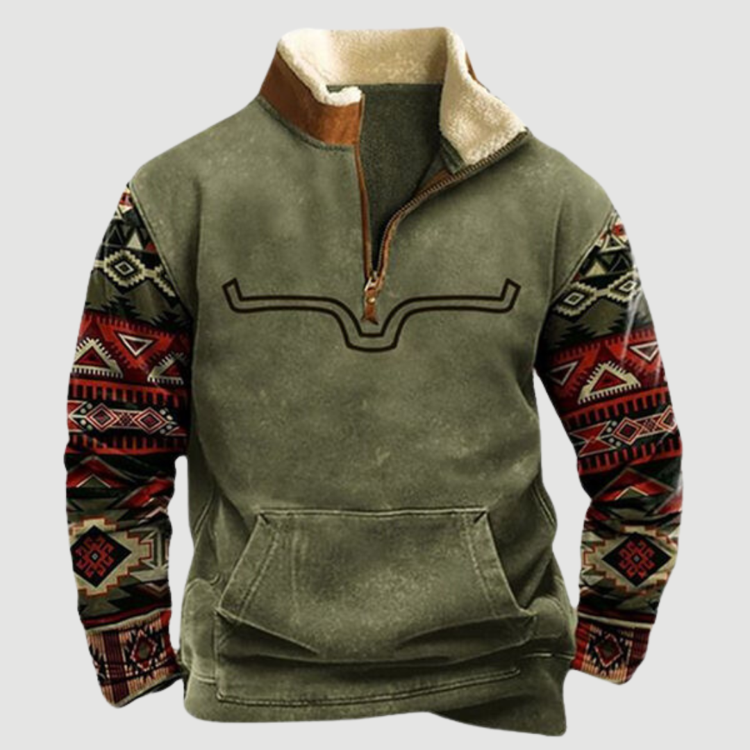 Levoire | Veste en polaire à demi-zippé Olive + Motif de corne