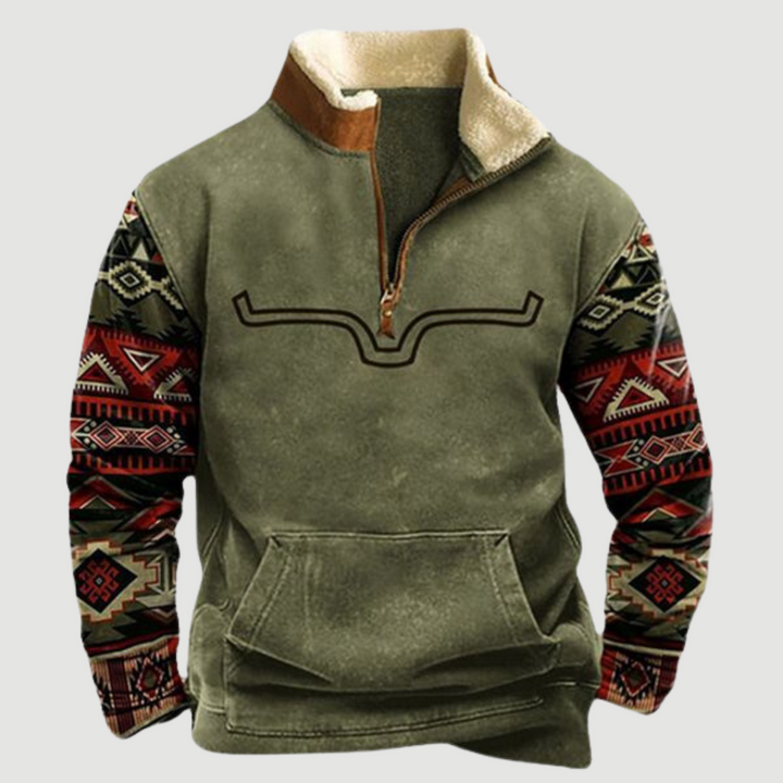 Levoire | Veste en polaire à demi-zippé Olive + Motif de corne