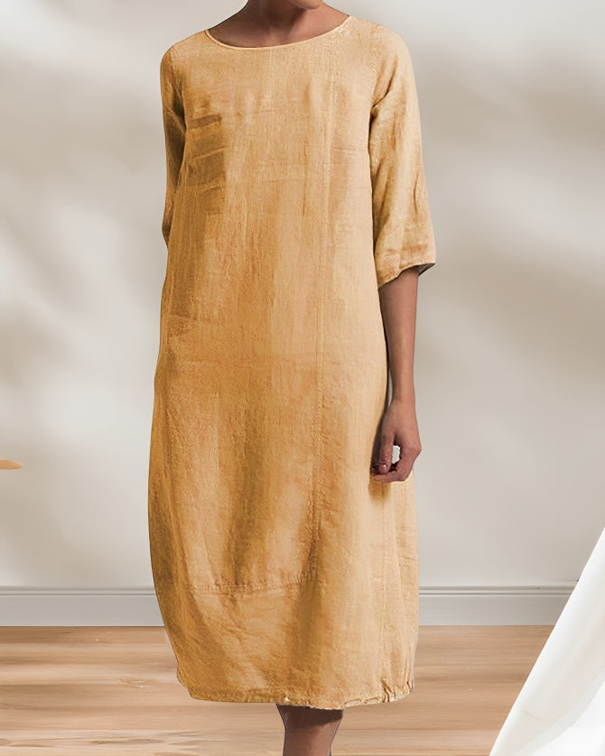 Levoire | Robe Midi Simple En Lin Décontracté Pour Femmes Jaune