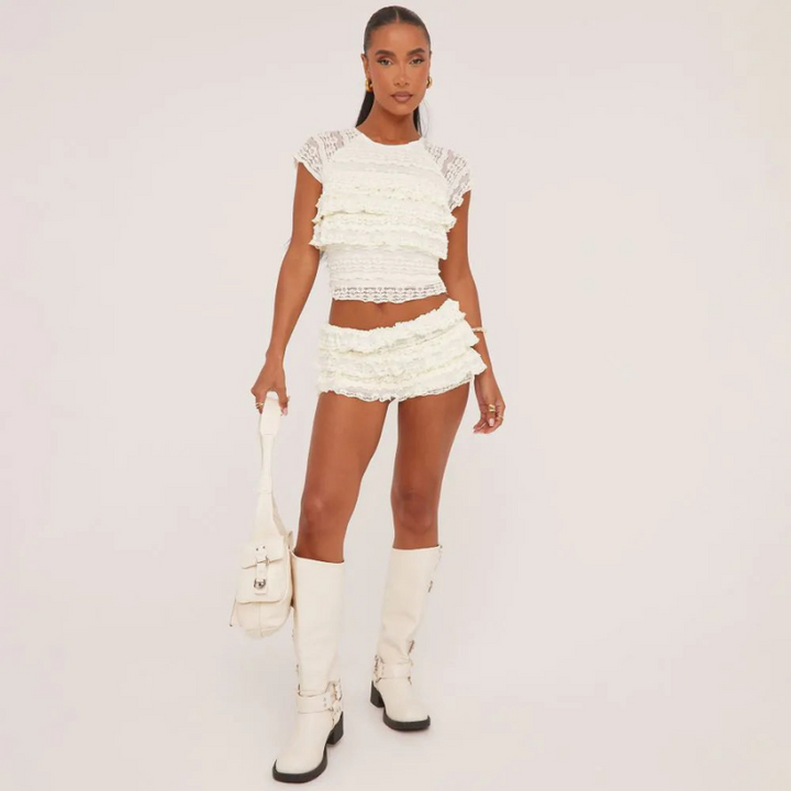 Levoire | Ensemble Femme en Dentelle Co Ord Avec Volants Ensemble Élégant pour Femmes L
