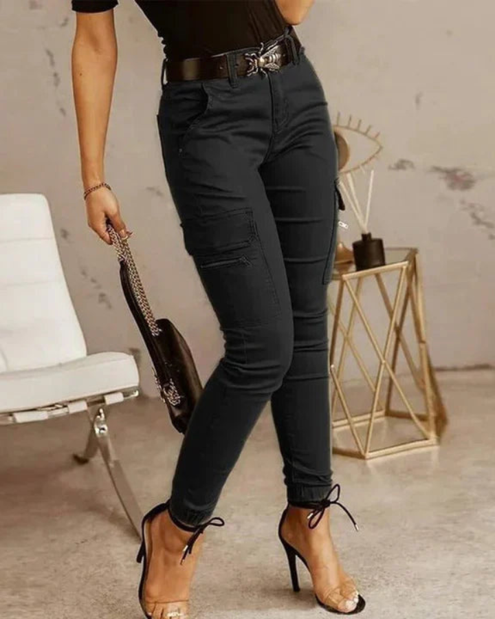 Levoire | Pantalon femme Cargo Skinny Jeans élastiques à la cheville Noir