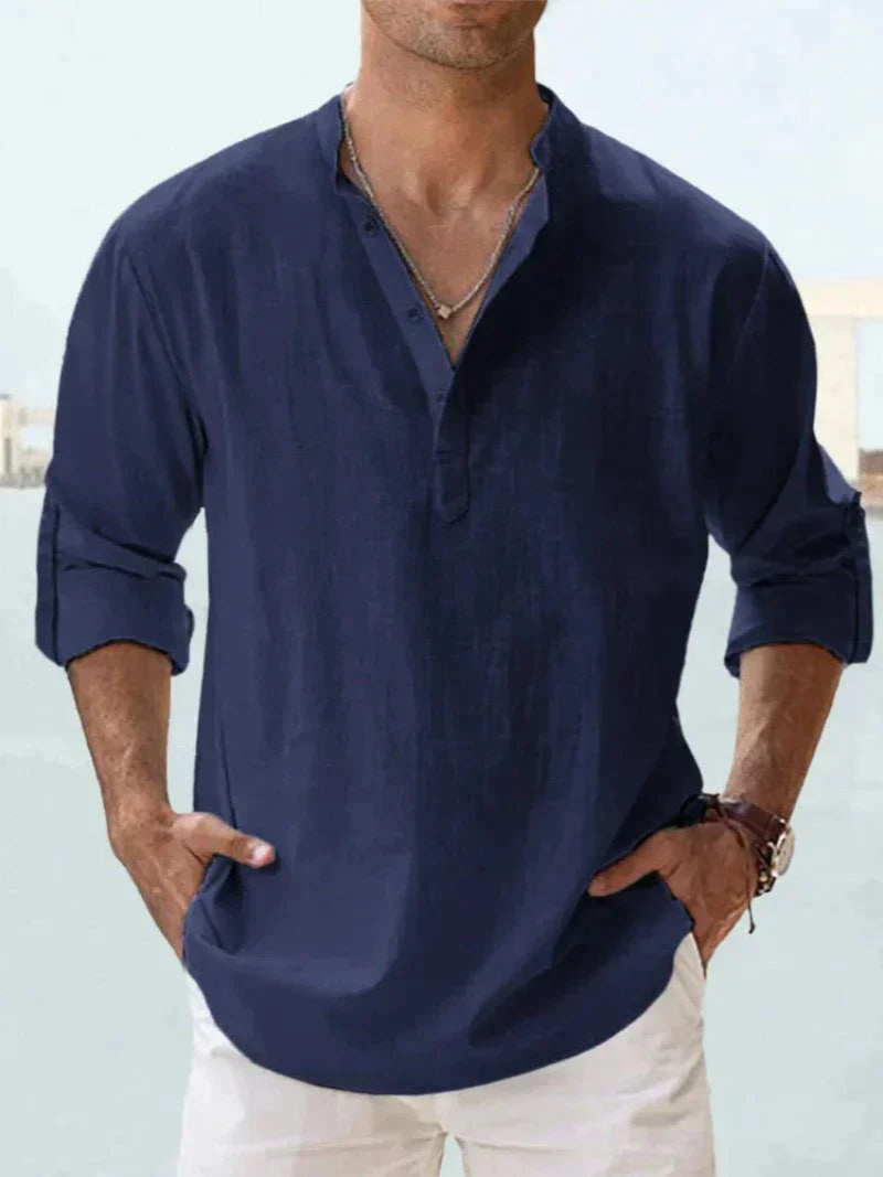 Levoire | Chemise en lin élégante pour hommes en été Bleu Foncé