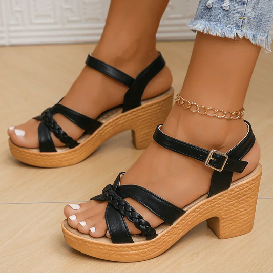 Levoire | Sandales Tressées Pour - Femmes - Levoire | Talons Plateforme Noir