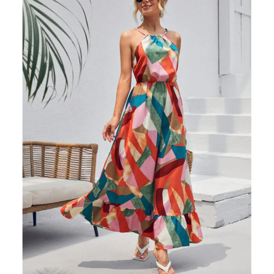 Levoire | Robe maxi d'été pour femmes halter Orange